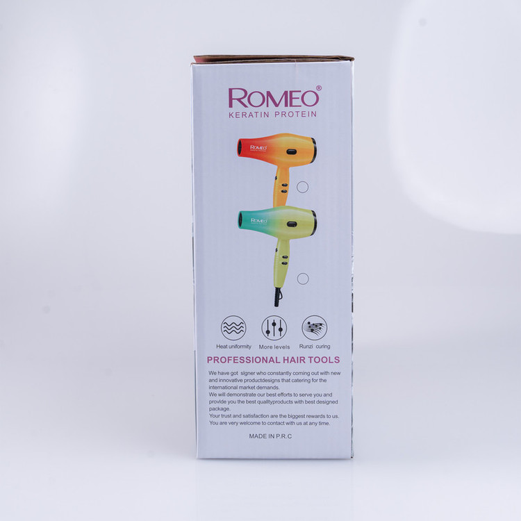 سشوار حرفهای 2200 وات رومئو مدل RM-5151، موتور AC، وزن 682 گرم، دارای سری متمرکزکننده باریک با ویژگی صافکنندگی، با قابلیت باد سرد، فناوری تولید یون