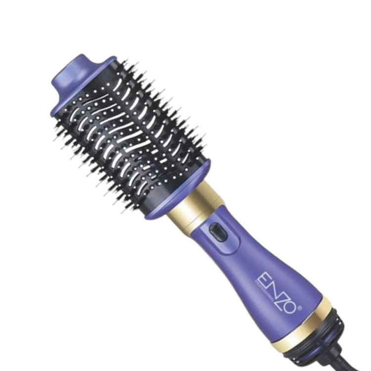 سشوار برسدار حالتدهنده انزو پروفیشینال مدل EN-4128 با توان 1200 وات، موتور DC، دو سری برس گرد و شانهدار، تنظیم دما و سرعت دو حالته، فناوری یونیک برای کاهش وز و افزایش درخشندگی مو، خشککن و حالتدهنده همزمان