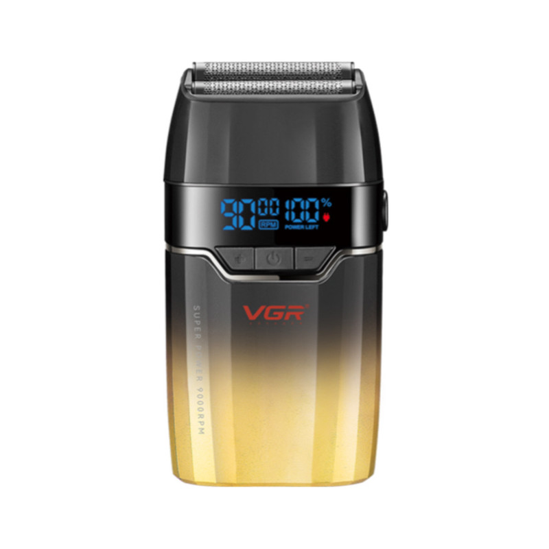 ماشین اصلاح موی صورت وی جی ار مدل V-308 با تیغه تیتانیوم پیشرفته، باتری لیتیوم یونی 1200 میلی‌آمپرساعتی، قابلیت اصلاح خشک و مرطوب، نمایشگر وضعیت باتری و طراحی ارگونومیک مقاوم در برابر ضربه