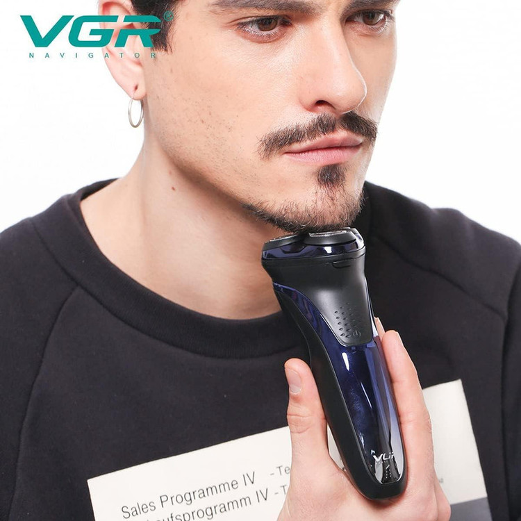ماشین اصلاح موی صورت وی جی آر مدل V-306 با تیغه استیل ضد زنگ، اصلاح چرخشی، قابلیت استفاده خشک و مرطوب، باتری قابل شارژ با 90 دقیقه زمان استفاده