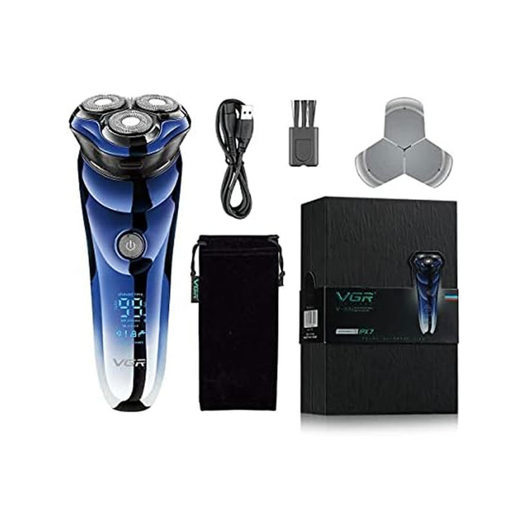 ماشین اصلاح موی صورت وی جی آر مدل V-306 با تیغه استیل ضد زنگ، اصلاح چرخشی، قابلیت استفاده خشک و مرطوب، باتری قابل شارژ با 90 دقیقه زمان استفاده