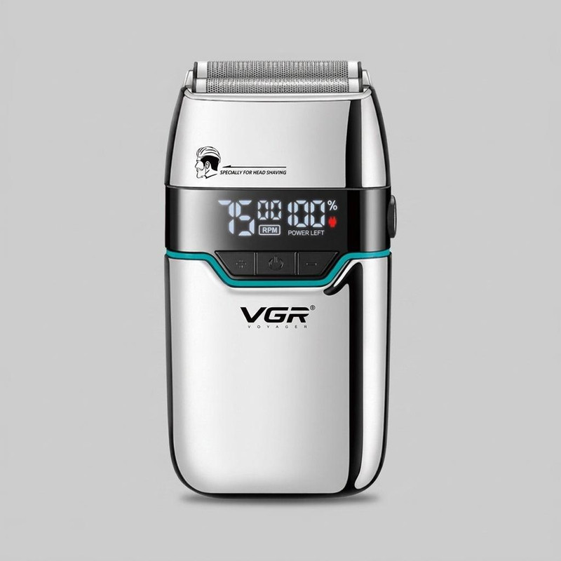 ماشین اصلاح موی صورت شارژی وی جی ار مدل V-350 با تیغه تیتانیوم، اصلاح صفر میلی‌متر، باتری لیتیومی 1200 میلی‌آمپر، نمایشگر LED و قابلیت استفاده خشک و مرطوب