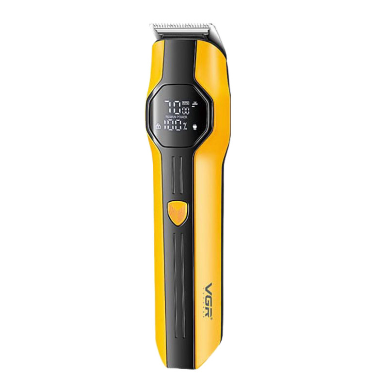 ماشین اصلاح موی صورت و بدن شارژی وی جی ار مدل V-173 با تیغه استیل ضد زنگ، سرعت موتور 7000 RPM، ضد آب، طراحی ارگونومیک، نمایشگر میزان شارژ، باتری 1500 میلیآمپر ساعت، شارژ با کابل USB