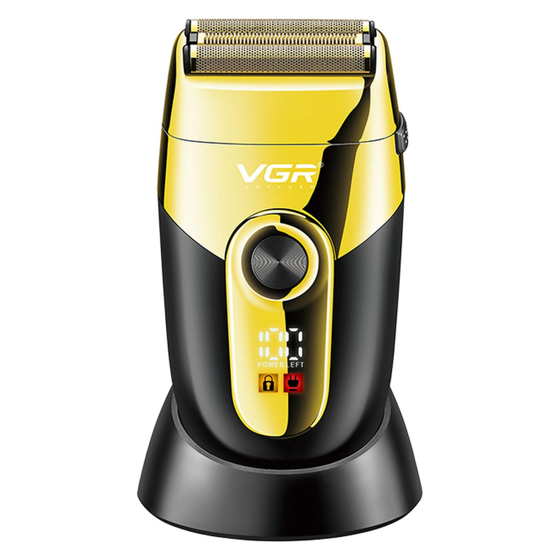 ماشین اصلاح موی صورت وی جی ار مدل V-383 با تیغه استیل پیشرفته، اصلاح فویلی صفر زن، ضد آب، باتری قابل شارژ با 60 دقیقه استفاده، شارژ 90 دقیقه، وزن 550 گرم