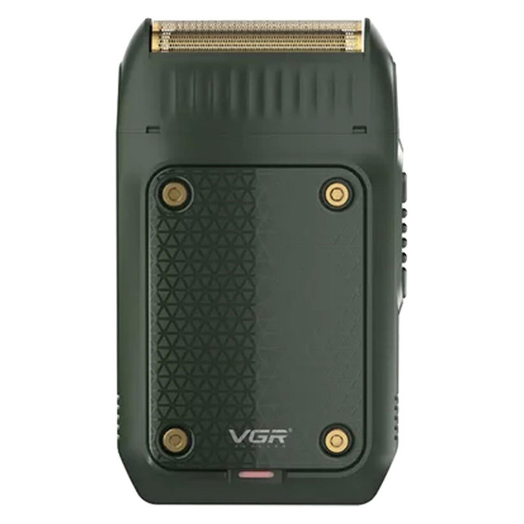 ماشین اصلاح موی صورت وی جی آر مدل V-353 با تیغه استیل پیشرفته، تکنولوژی فویلی، قابلیت اصلاح با شماره صفر، باتری 600 میلیآمپر ساعت و شارژر USB، طراحی ارگونومیک و سبک با برس تمیزکننده و محافظ