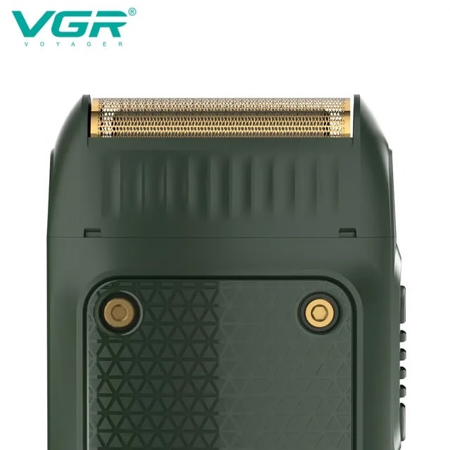 ماشین اصلاح موی صورت وی جی آر مدل V-353 با تیغه استیل پیشرفته، تکنولوژی فویلی، قابلیت اصلاح با شماره صفر، باتری 600 میلیآمپر ساعت و شارژر USB، طراحی ارگونومیک و سبک با برس تمیزکننده و محافظ