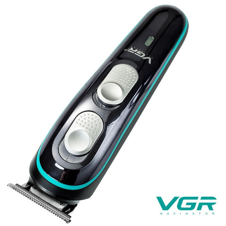 ماشین اصلاح موی صورت وی جی ار مدل V-055 با تیغه استیل ضد زنگ، باتری قابل شارژ، طراحی ارگونومیک، خط زن و صفر زن، اندازه اصلاح 0 تا 10 میلیمتر، وزن 220 گرم