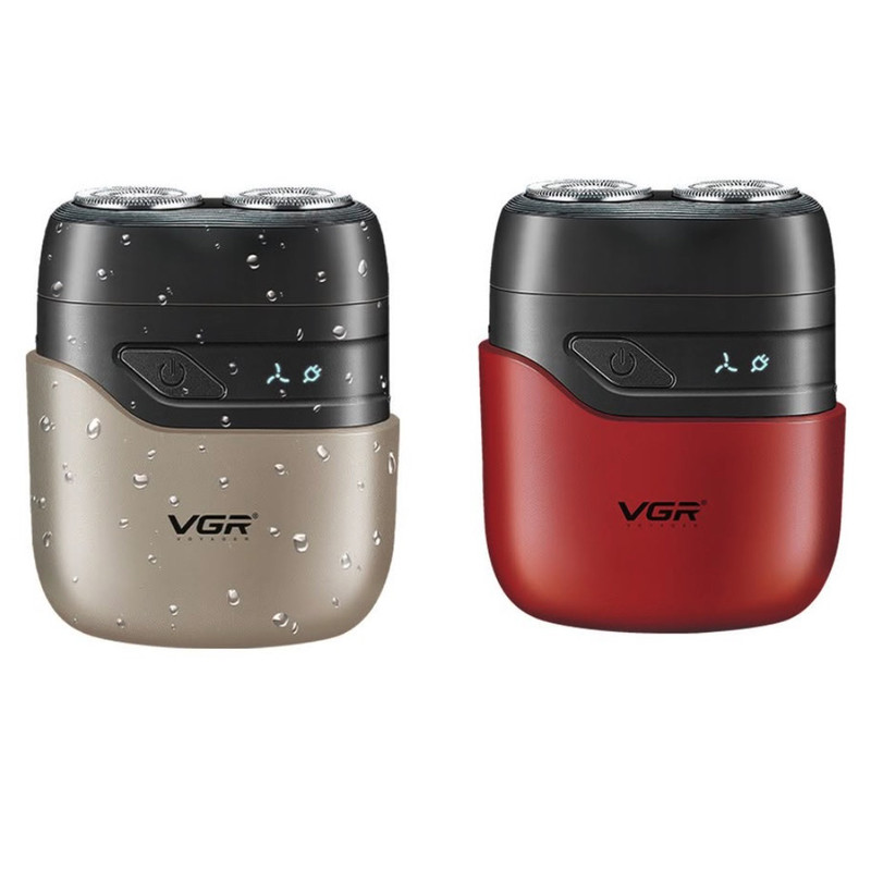 ماشین اصلاح موی صورت وی جی ار مدل v-345 با تیغه استیل ضد زنگ، صفرزن، ضدآب، طراحی ارگونومیک، شارژ سریع، باتری قابل شارژ، همراه با کابل USB، برس تمیزکننده و محافظ