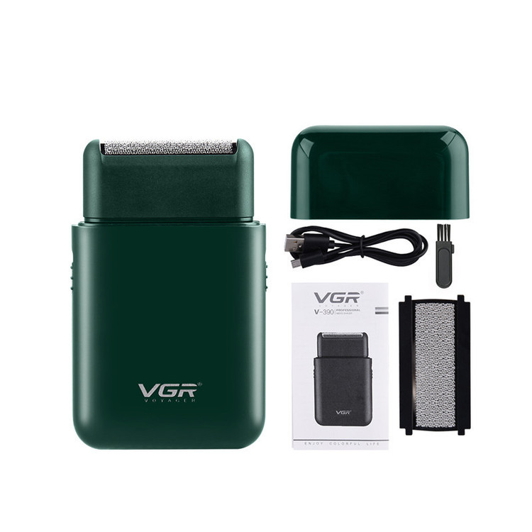 ماشین اصلاح موی صورت وی جی آر مدل V-390 با تیغه استیل ضد زنگ، تکنولوژی شیو فویلی، باتری قابل شارژ با 45 دقیقه زمان استفاده و طراحی ارگونومیک