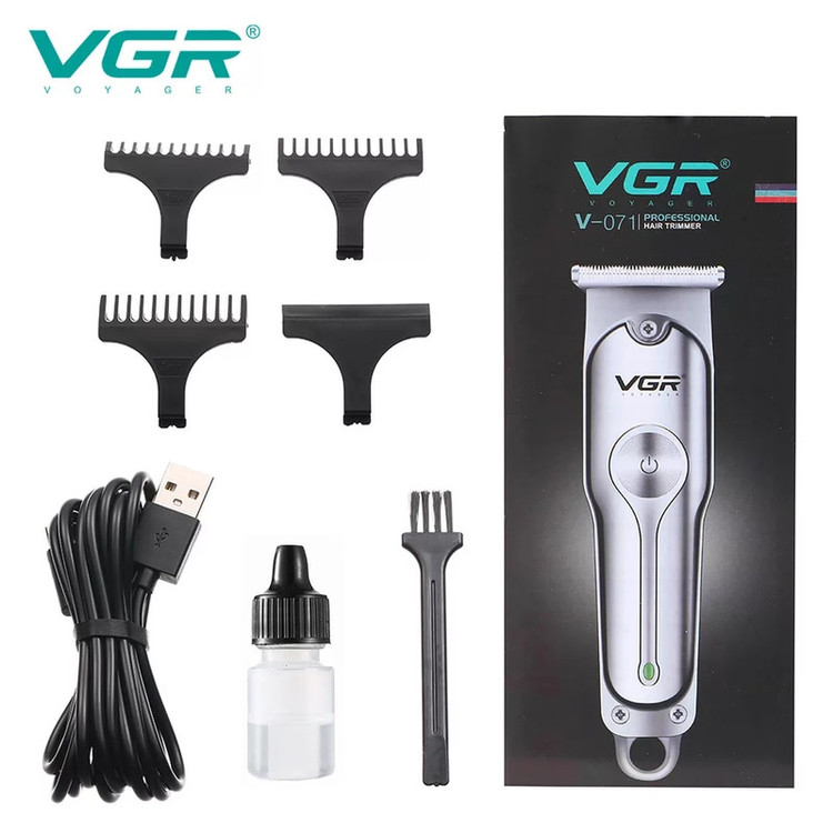 ماشین اصلاح موی سر و صورت وی جی ار مدل V-071 با تیغه دوار روکش الماس، موتور 8500 دور در دقیقه، باتری 600 میلیآمپر ساعت، شارژ USB، استفاده خشک و مرطوب و شانه قابل تنظیم دستی