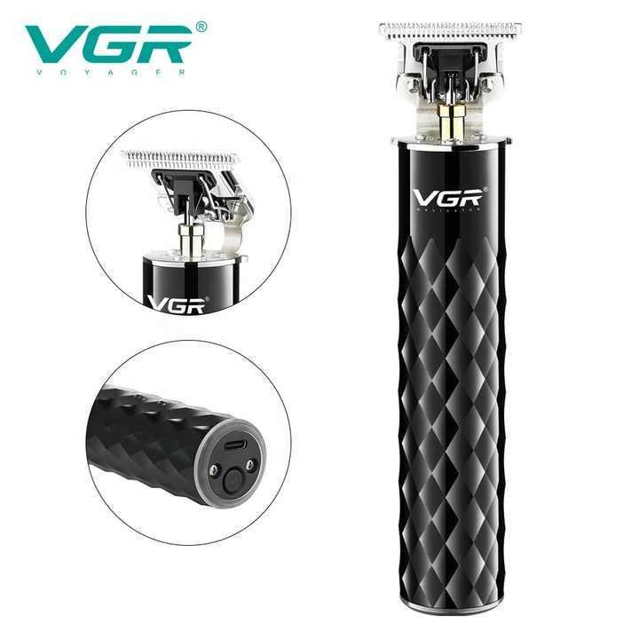 ماشین اصلاح موی سر و صورت وی جی ار مدل V-170 با تیغه تیتانیوم ضد زنگ، قابلیت صفر زنی و خط زنی، ضد آب، باتری لیتیوم یون با شارژ USB، همراه با چهار شانه در اندازههای 1.5، 3، 5 و 6 میلیمتر