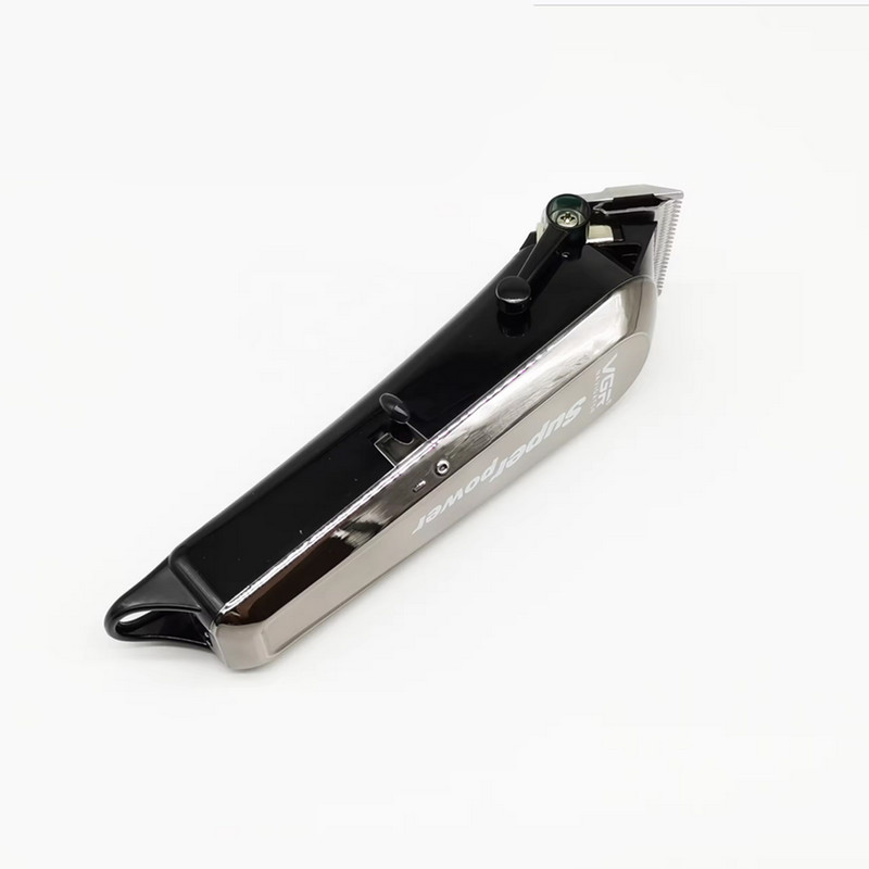 ماشین اصلاح موی سر و صورت وی جی ار مدل V-060 با تیغه تیتانیوم، اهرم تنظیم سایز اصلاح، طراحی ارگونومیک، منبع تغذیه کابل USB، نمایشگر LCD و مدت زمان استفاده 90 دقیقه