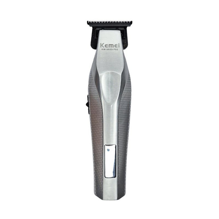 ماشین اصلاح موی صورت شارژی کیمی مدل KM-3023-702 با تیغه سرامیک و استیل ضد التهاب، باتری لیتیوم یون 2000 میلیآمپر ساعت، نمایش وضعیت باتری و طراحی ارگونومیک مقاوم در برابر ضربه