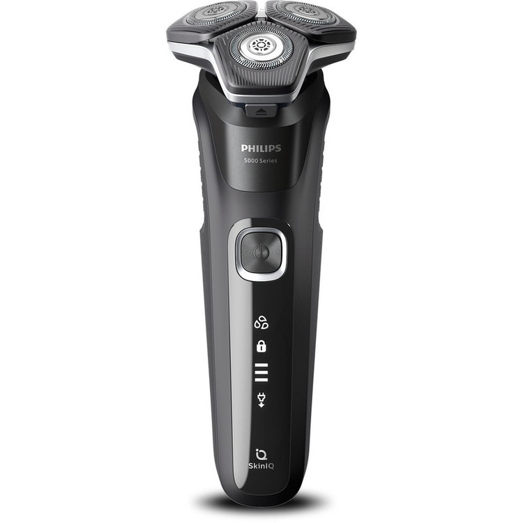 ماشین اصلاح موی صورت فیلیپس مدل SHAVER 5000 Series با تیغههای کربن استیل، سنسور هوشمند، سرهای انعطافپذیر 360 درجه، ضد آب، قابلیت اصلاح با شماره صفر، شارژ سریع و منبع انرژی کابل USB
