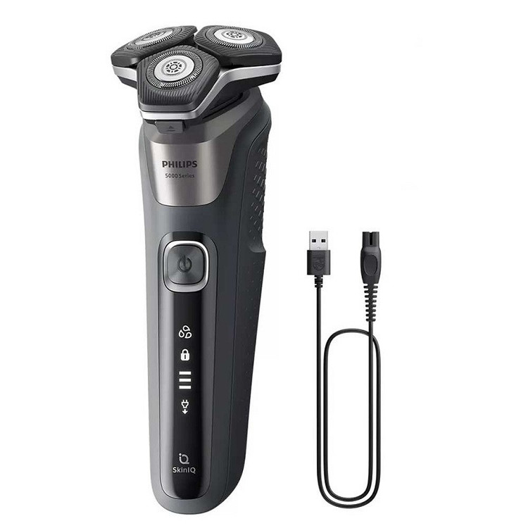 ماشین اصلاح موی صورت فیلیپس مدل SHAVER 5000 Series با تیغههای کربن استیل، سنسور هوشمند، سرهای انعطافپذیر 360 درجه، ضد آب، قابلیت اصلاح با شماره صفر، شارژ سریع و منبع انرژی کابل USB