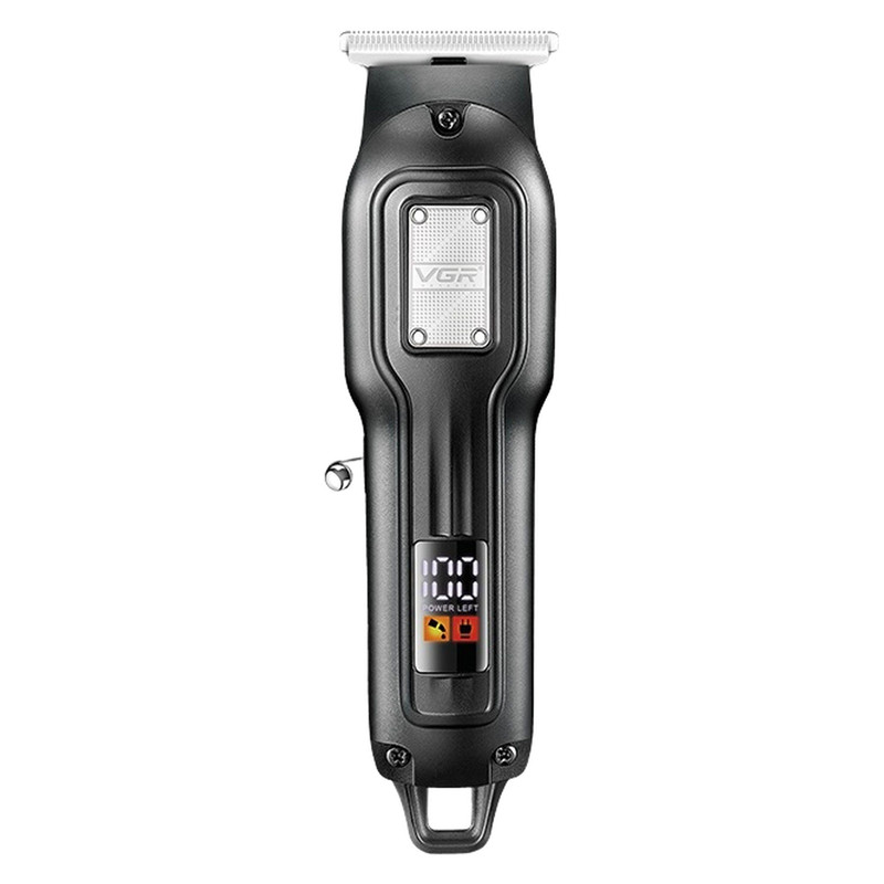 ماشین اصلاح موی سر و صورت شارژی وی جی ار مدل V-918 با تیغه تیتانیوم، قابلیت اصلاح با شماره صفر، نمایشگر میزان شارژ، باتری 600 میلی‌آمپر ساعت، طراحی ارگونومیک، شانه قابل تنظیم و پورت شارژ USB