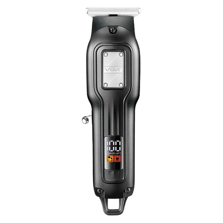 ماشین اصلاح موی سر و صورت شارژی وی جی ار مدل V-918 با تیغه تیتانیوم، قابلیت اصلاح با شماره صفر، نمایشگر میزان شارژ، باتری 600 میلیآمپر ساعت، طراحی ارگونومیک، شانه قابل تنظیم و پورت شارژ USB