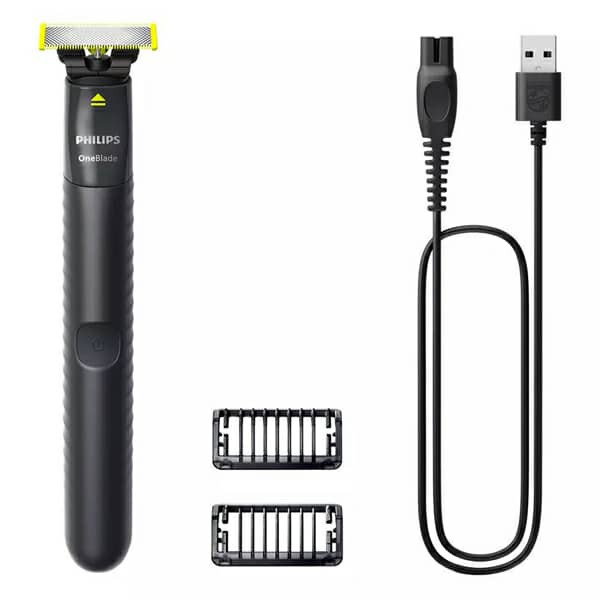 ماشین اصلاح موی صورت فیلیپس مدل QP1424.10 شارژی با تکنولوژی OneBlade، ضدآب، قابل استفاده خشک و مرطوب، تیغه استیل ضد زنگ، اصلاح صفر زن، دارای دو شانه 1 و 3 میلیمتری، شارژ USB با 30 دقیقه استفاده مداوم