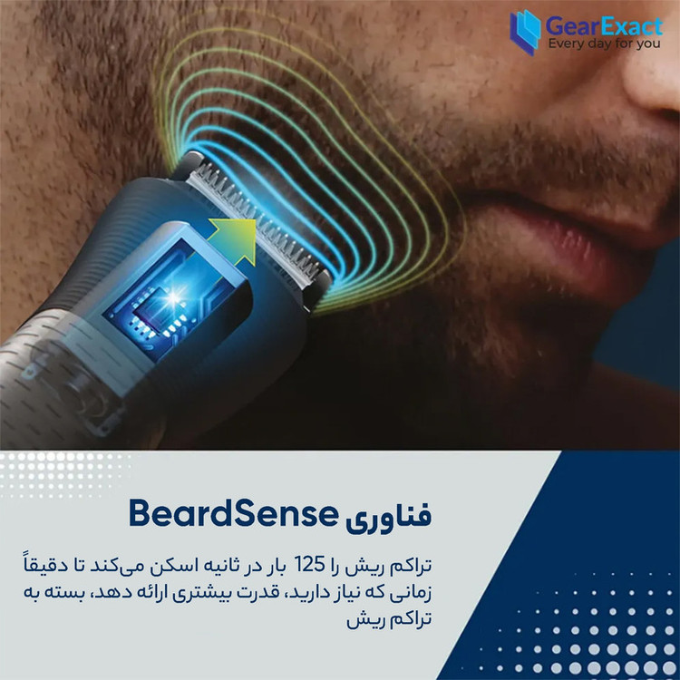 ماشین اصلاح موی صورت و بدن فیلیپس مدل MG5930 با تیغه استیل ضد زنگ، طراحی ارگونومیک، ضد آب، شارژ سریع، نمایش وضعیت باتری، مدت استفاده 120 دقیقه، وزن 300 گرم