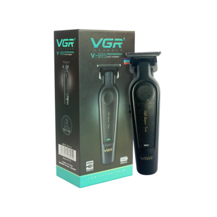 ماشین اصلاح موی سر و صورت وی جی آر مدل V-995 با تیغه کربن استیل، باتری لیتیوم یون 2000 میلیآمپر ساعت، شارژ USB، قابلیت تنظیم سرعت و طراحی ارگونومیک و سبک