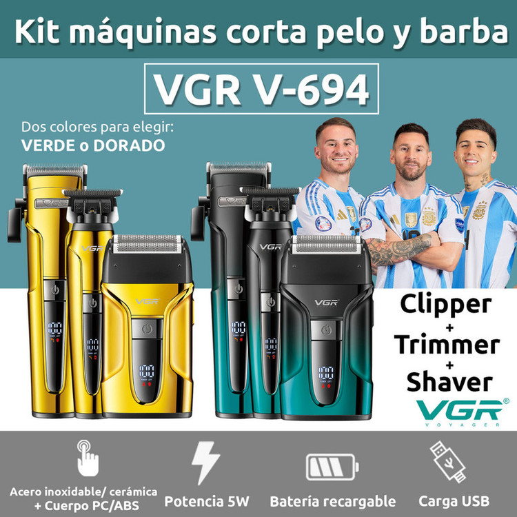 ماشین اصلاح موی سر و صورت وی جی ار مدل v-694 مجموعه 3 عددی