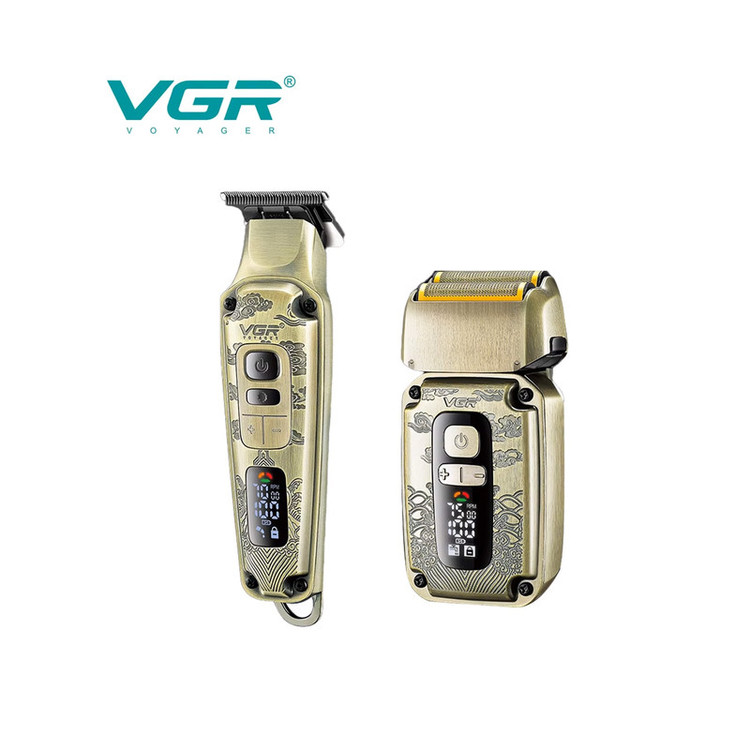 ماشین اصلاح موی سر و صورت وی جی ار مدل V-641 با تیغه استیل ضد زنگ و پیشرفته، نحوه اصلاح فویلی، قابلیت اصلاح با شماره صفر، تنظیم سرعت، نمایش وضعیت باتری، طراحی ارگونومیک، منبع انرژی برق و باتری مجموعه 2 عددی