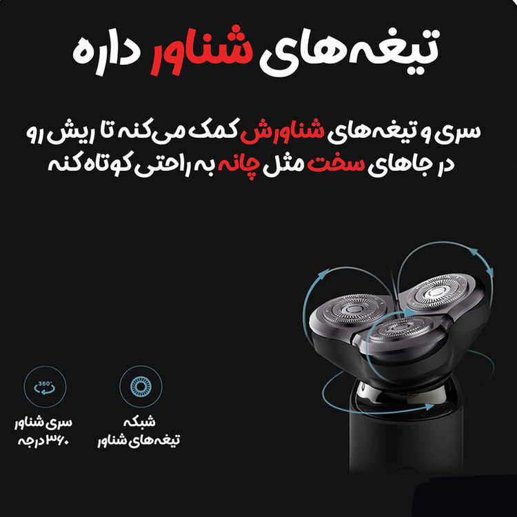 ماشین اصلاح موی صورت شیائومی مدل S500 2021 با سه تیغه چرخشی 360 درجه، موتور ژاپنی، ضد آب با استاندارد IPX7، صفحه نمایش LED، شارژ سریع Type-C، استفاده تا 60 دقیقه، طراحی ارگونومیک و تیغه استیل ضد زنگ ژاپنی-سوئدی