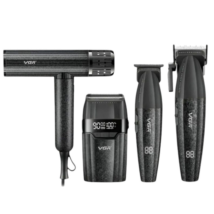 ماشین اصلاح موی سر و صورت شارژی وی جی ار مدل V-640 S4 4in1 به همراه سشوار مجموعه 4 عددی