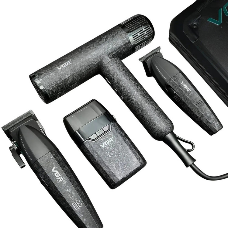 ماشین اصلاح موی سر و صورت شارژی وی جی ار مدل V-640 S4 4in1 به همراه سشوار مجموعه 4 عددی