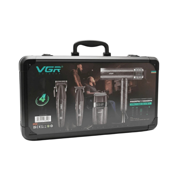 ماشین اصلاح موی سر و صورت شارژی وی جی ار مدل V-640 S4 4in1 به همراه سشوار مجموعه 4 عددی