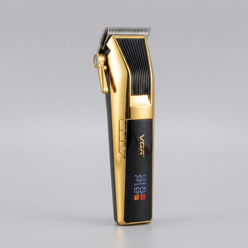 ماشین اصلاح موی صورت وی جی ار مدل V-177 با تیغه استیل ضد زنگ، موتور 7000 دور در دقیقه، باتری 2000 میلیآمپر ساعت، نمایشگر LED، طراحی ارگونومیک و تنظیم اندازه اصلاح از 0.8 تا 2 میلیمتر