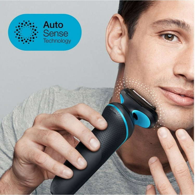 ریشتراش فویلی براون مدل 51M1000s با تکنولوژی AutoSense، 3 تیغه انعطافپذیر، مقاومت در برابر آب، استفاده خشک و مرطوب، شارژ سریع، 24 هزار برش در دقیقه و قابلیت اصلاح با شماره صفر
