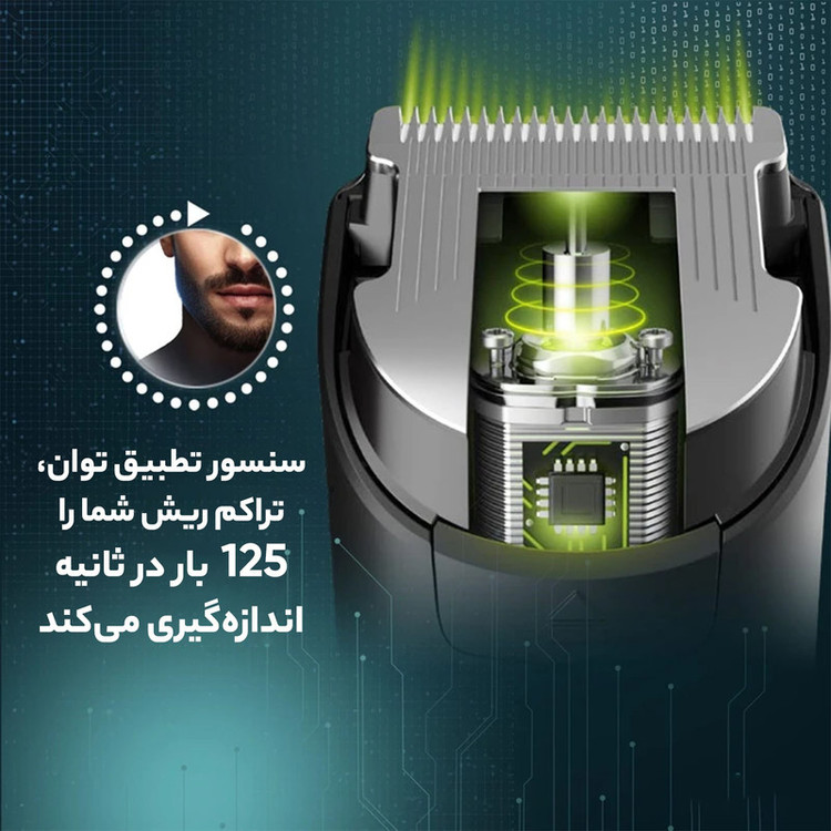 ماشین اصلاح صورت و بدن فیلیپس مدل MG7920 چندکاره با تیغه استیل پیشرفته، سنسور هوشمند تنظیم قدرت، ضد آب، استفاده خشک و مرطوب، باتری 600 میلیآمپر ساعت با شارژ سریع و شانههای متنوع