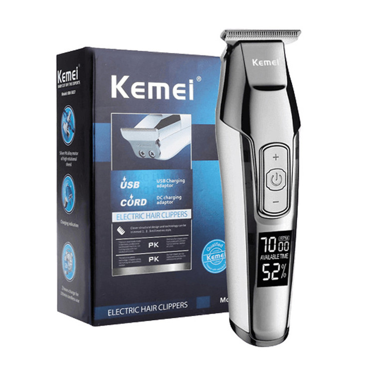 ماشین اصلاح موی سر و صورت کیمی مدل 5027 با باتری قابل شارژ 270 دقیقهای، سرعت موتور 7000 RPM، 4 حالت تنظیم سرعت، 3 عدد شانه قابل تنظیم و نمایشگر وضعیت باتری