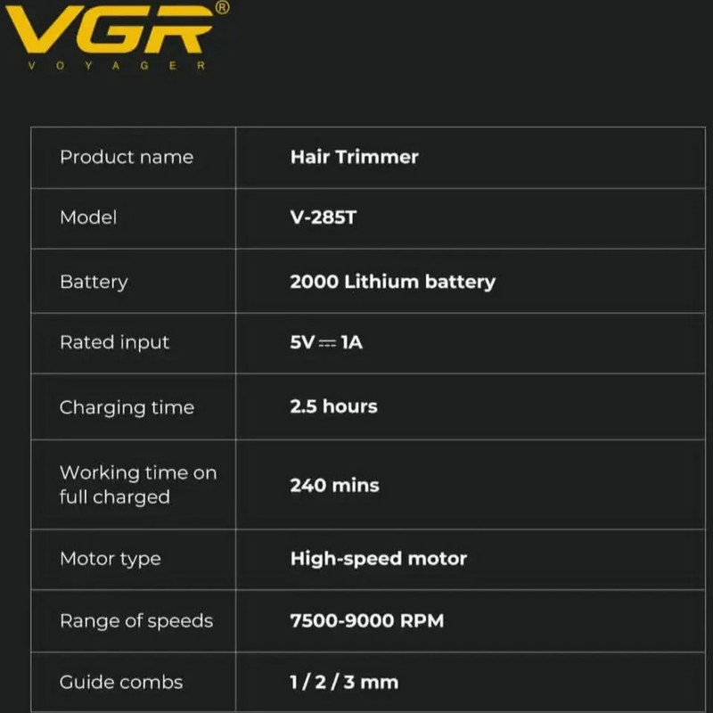 ماشین اصلاح موی سر و صورت شارژی وی جی ار مدل V-285t