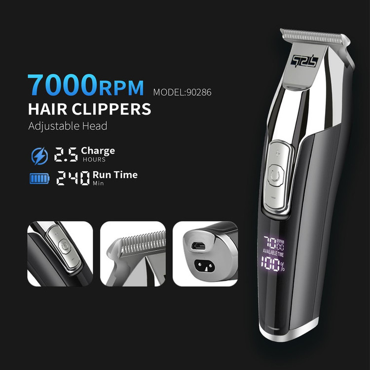 ماشین اصلاح موی سر و صورت دی اس پی مدل 90286 +A با تیغه تیتانیوم پیشرفته، قابلیت تنظیم سرعت، سه شانه 1 تا 3 میلیمتری، منبع انرژی برق و باتری، وزن 200 گرم، شارژ 180 دقیقه و استفاده 240 دقیقه