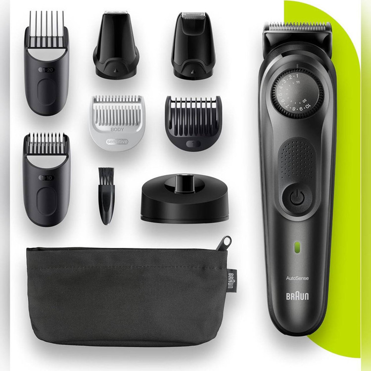 ماشین اصلاح صورت و بدن شارژی براون مدل BT7350 ضدآب با فناوری AutoSense، تیغههای خودتیزشونده استیل ضدزنگ، باتری لیتیومیون با 100 دقیقه کارکرد، شارژ سریع و تنظیم اصلاح با 39 شماره نیممیلیمتری