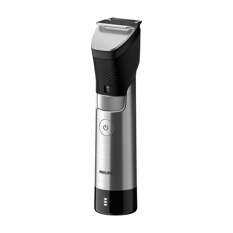 ماشین اصلاح موی صورت فیلیپس مدل BT9810/13 با تیغه استیل ضدزنگ، فناوری PowerAdapt Sensor، استفاده خشک و مرطوب، ضد آب، شانه فلزی قابل تنظیم، باتری لیتیوم یونی با شارژ سریع 60 دقیقه و زمان استفاده 120 دقیقه، طراحی ارگونومیک و منبع انرژی برق و باتری