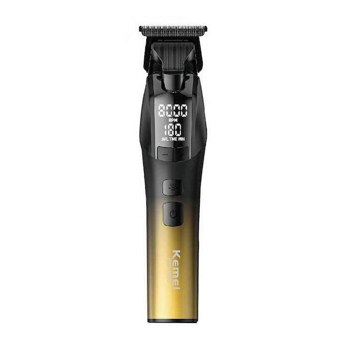 ماشین اصلاح موی صورت شارژی کیمی مدل KM-1859 با موتور 5 وات، تیغههای استیل ضدزنگ DLC، قابلیت تنظیم سرعت، باتری لیتیومی با شارژ سریع و نمایشگر LED