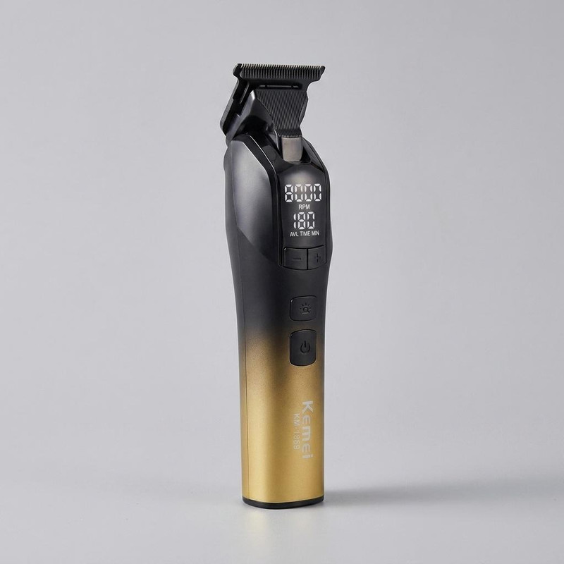 ماشین اصلاح موی صورت شارژی کیمی مدل KM-1859 با موتور 5 وات، تیغه‌های استیل ضدزنگ DLC، قابلیت تنظیم سرعت، باتری لیتیومی با شارژ سریع و نمایشگر LED