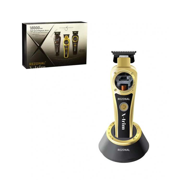 ماشین اصلاح موی صورت رزونال مدل X-Trim پلاس با تیغه کربن استیل 440C ژاپنی، صفرزن و خط زن، موتور هوشمند با تنظیم سرعت اتوماتیک، منبع انرژی برق و باتری، شارژ 70 دقیقه و استفاده 120 دقیقه