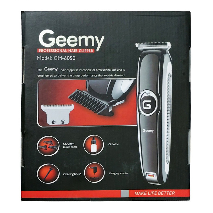 ماشین اصلاح موی سر و صورت جیمی مدل GM-6050 با تیغه استیل ضد زنگ، اصلاح برش مستقیم با دقت 0.1 میلیمتر، قابلیت صفرزن، خط زن و حجم زن، باتری با 70 دقیقه زمان استفاده و نمایشگر وضعیت شارژ و سه شانه اصلاح 1، 2 و 3 میلیمتری