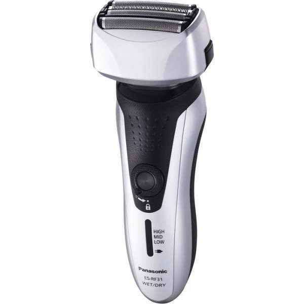 ماشین اصلاح موی صورت پاناسونیک مدل ES-RF31 با قابلیت اصلاح خشک و مرطوب، تنظیم خودکار سرعت موتور، چهار تیغه، حرکت سری در چند جهت، تیغه از آلیاژ نقره و استیل ضد زنگ، باتری قابل شارژ، مقاوم در برابر آب و لغزش