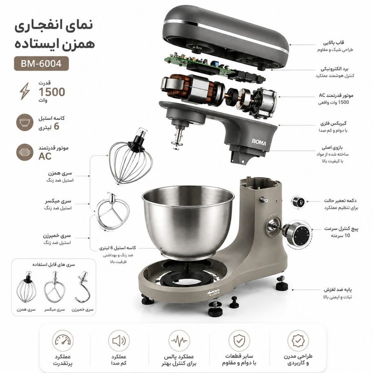 همزن کاسه دار ۶ لیتری بوما مدل BM-6004