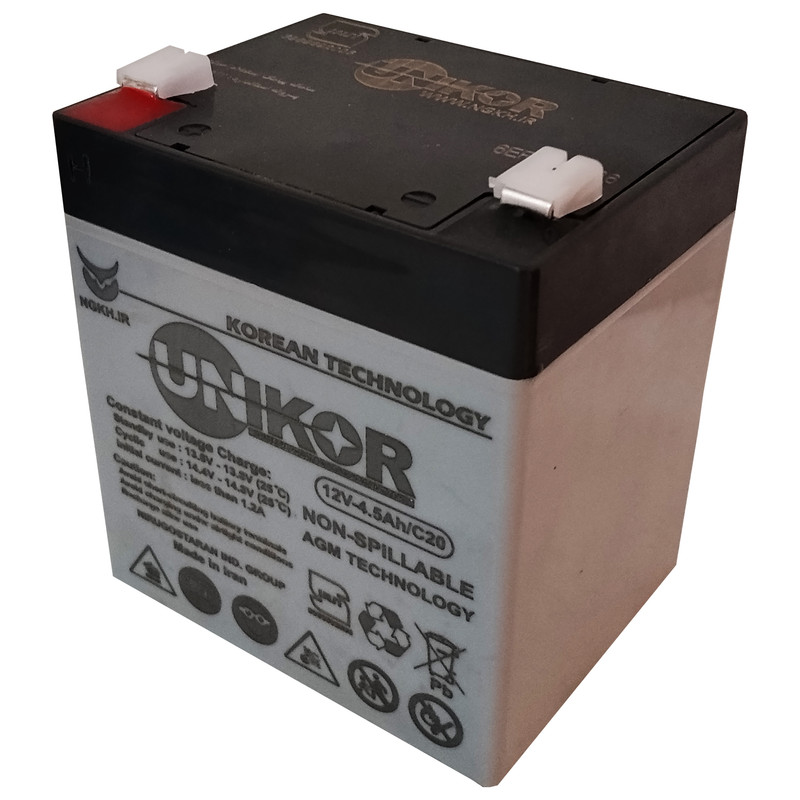 باتری UPS با ولتاژ 12 ولت و شدت جریان 4.5 آمپرساعت یونیکور مدل 12V-4.5Ah/C20
