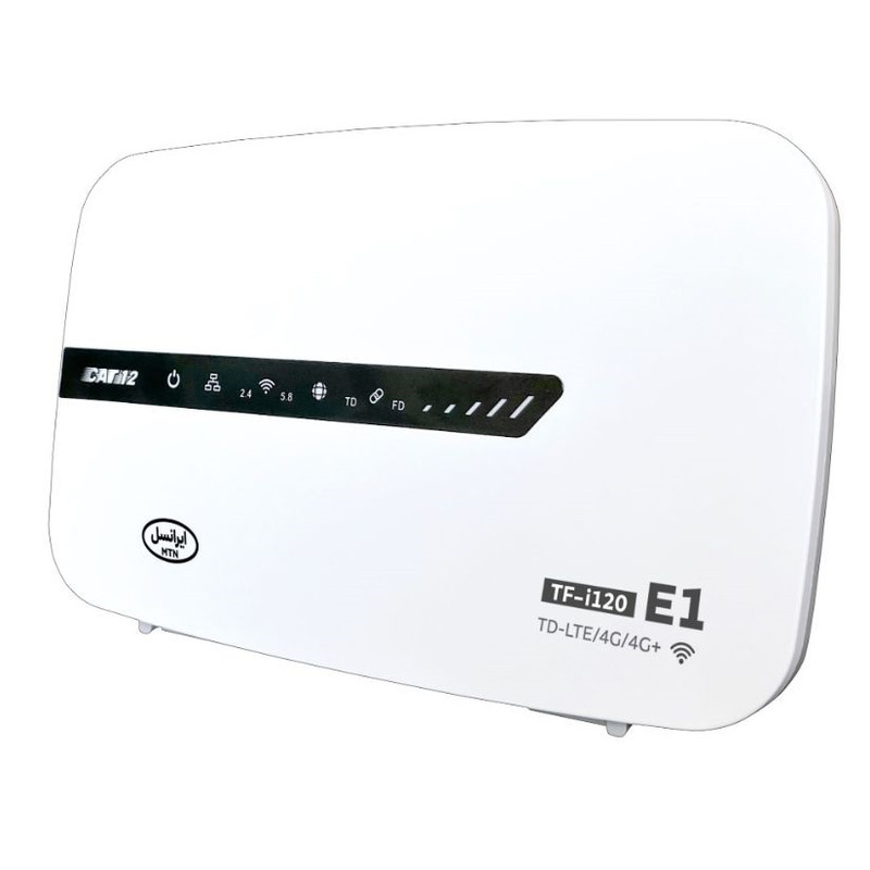 مودم روتر 4.5G ایرانسل مدل TF-i120 E1 با اتصال وایفای و کابل LAN، پشتیبانی از 32 کاربر، سیمکارت و 300 گیگابایت اینترنت 3 ماهه