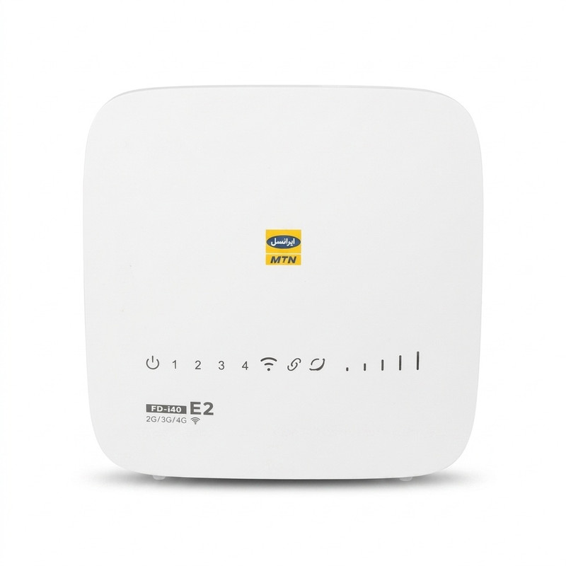 مودم 4G ایرانسل مدل FD-i40 E2 با سرعت انتقال داده تا 150 مگابیت بر ثانیه، پشتیبانی از 32 کاربر همزمان، 4 پورت LAN، کلید WPS برای اتصال سریع و امن و قابلیت اتصال بیسیم و باسیم به اینترنت