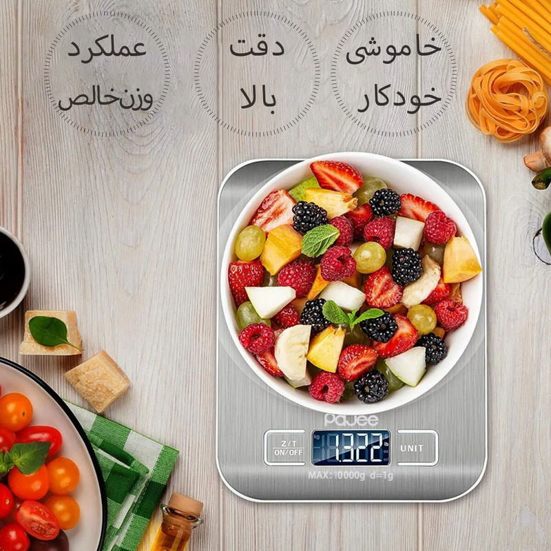 ترازو آشپزخانه دیجیتال پاجی مدل P10KG حداکثر ظرفیت قابل اندازهگیری 10 کیلوگرم با دقت اندازهگیری 1 گرم