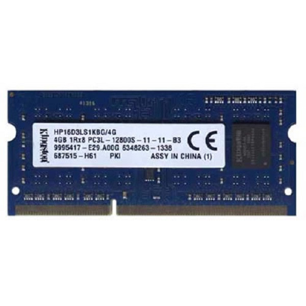 رم لپ‌تاپ 4 گیگابایتی کینگستون SO-DIMM با فرکانس 1600 مگاهرتز، از نوع DDR3L، تایمینگ CL11، ولتاژ 1.35 ولت و 204 پین تک‌کاناله