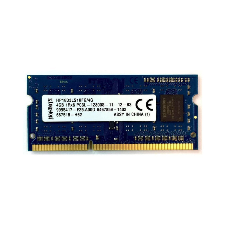 رم لپتاپ 4 گیگابایتی کینگستون SO-DIMM با فرکانس 1600 مگاهرتز، از نوع DDR3L، تایمینگ CL11، ولتاژ 1.35 ولت و 204 پین تککاناله